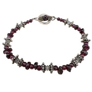 Garnet Beaded‎ Bracelet Sterling Silver Accents Toggle Clasp Womens Jewelry